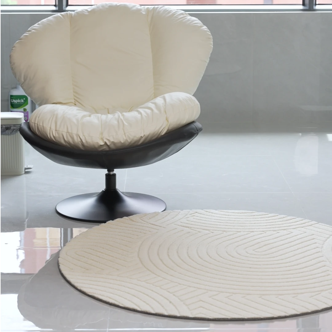 圆形茶几奶油风手工地毯地毯垫茶几地毯圆垫旋转垫子家用卧室地垫