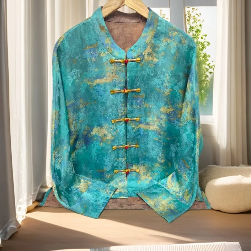 001盘扣中国风小衫复古夏季时尚开衫中老年女装宽松衬衫衬衣薄款