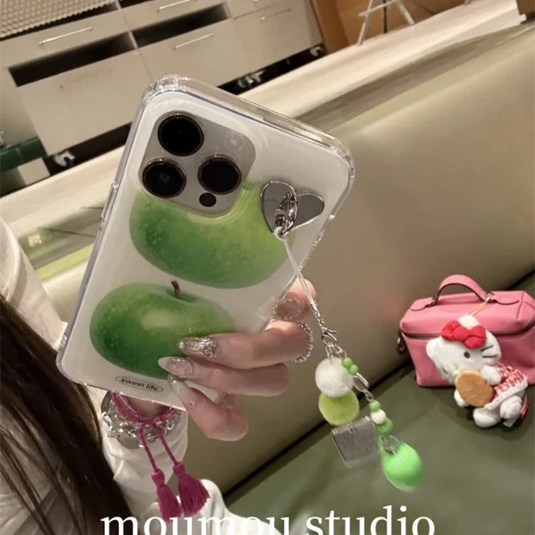 ins韩风简约英文青苹果适用iPhone16Promax手机壳15pro挂件14新13