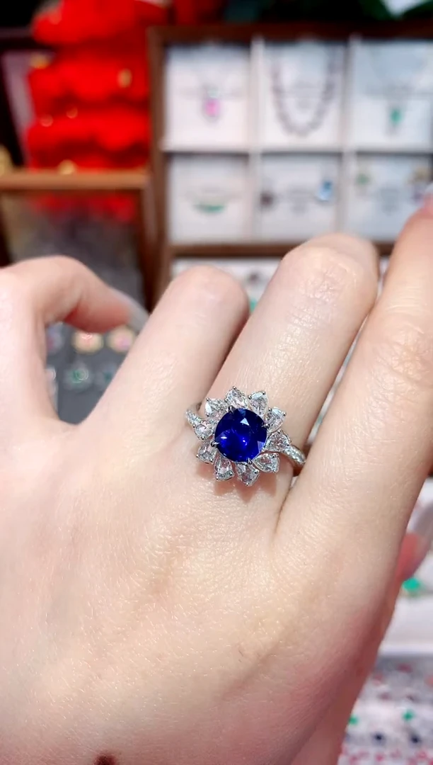 戒指蓝宝石18K金镶嵌1.22ct/天然宝石/七天无理由