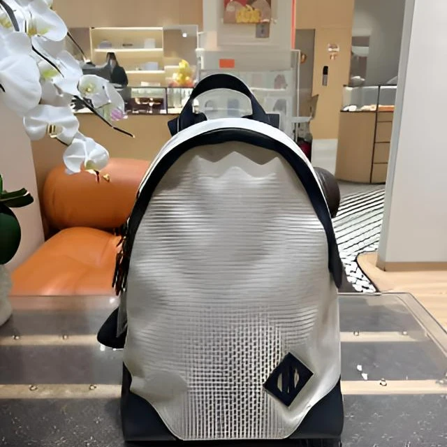 99新 Hermes/爱马仕 米黑拼色 帆布拼皮双肩包尺寸30x43x11cm