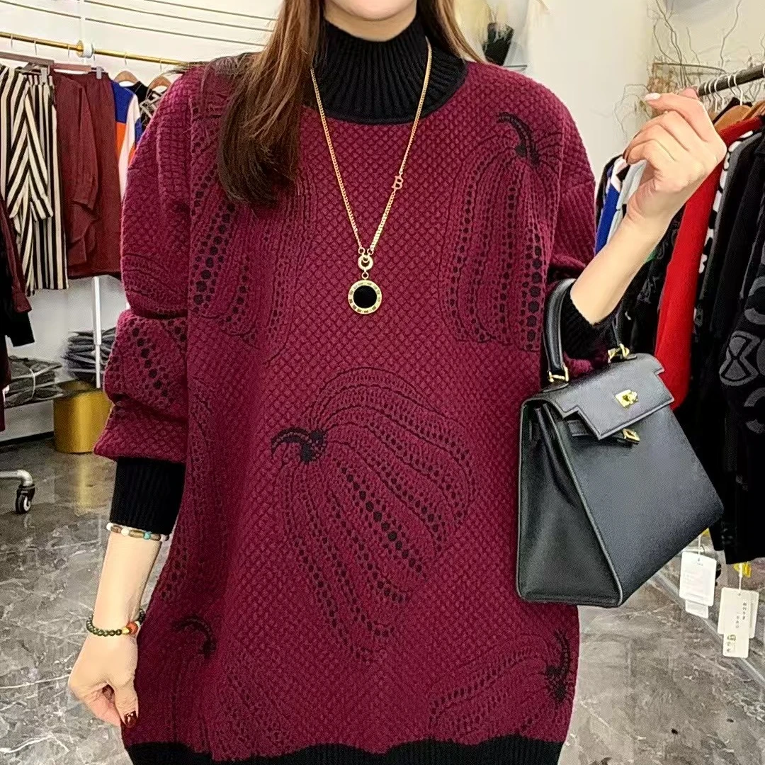 春夏新款加厚保暖【女主角】高端大码中长款高档时尚毛衣上衣-8857#