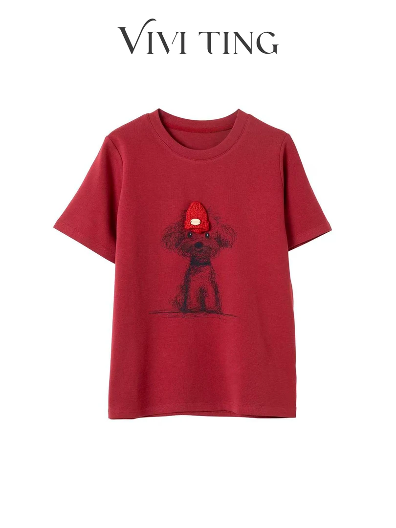 【VIVI·TING】婷姐推荐春季韩版卡通小狗立体小红帽圆领休闲短袖
