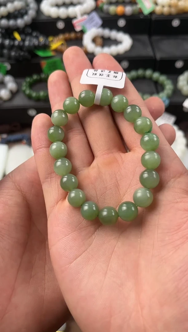 【闪购商品】和田玉手串未镶嵌俄碧猫眼卡9.5圆珠微色差