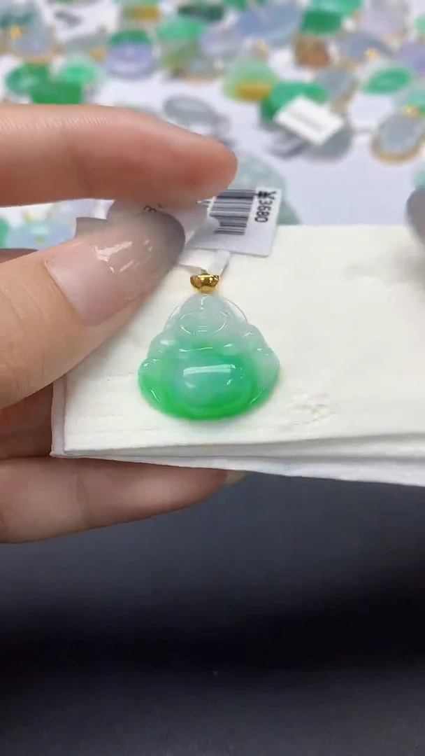 翡翠18K金镶嵌颈饰 天然缅甸a货翡翠