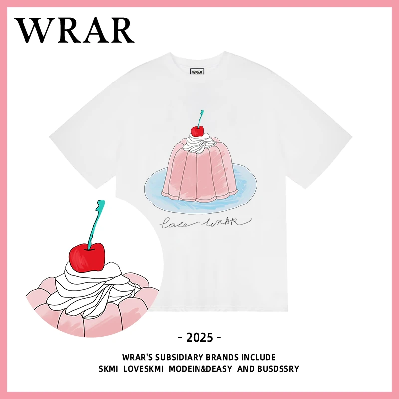 【布丁蛋糕】新品潮流夏季透气宽松T恤白色休闲情侣春夏个性印花