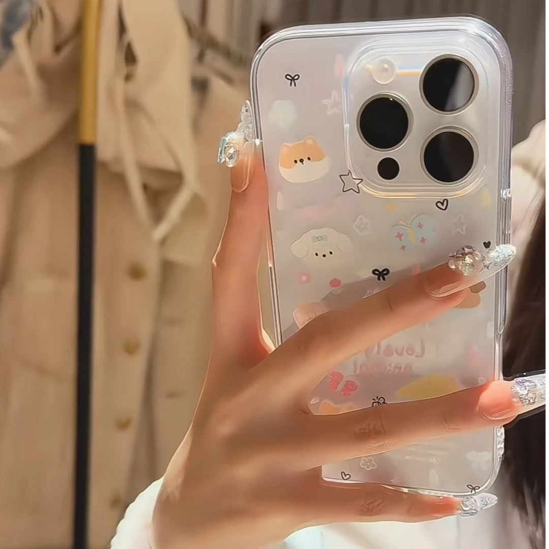 可爱雨点小狗适用苹果15promax/13/14手机壳华为OPPO小米VIVO女壳