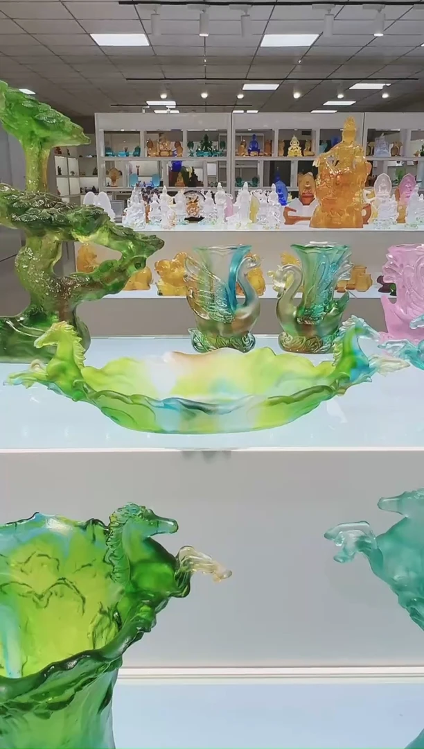 手工艺品琉璃古法琉璃双马果盘