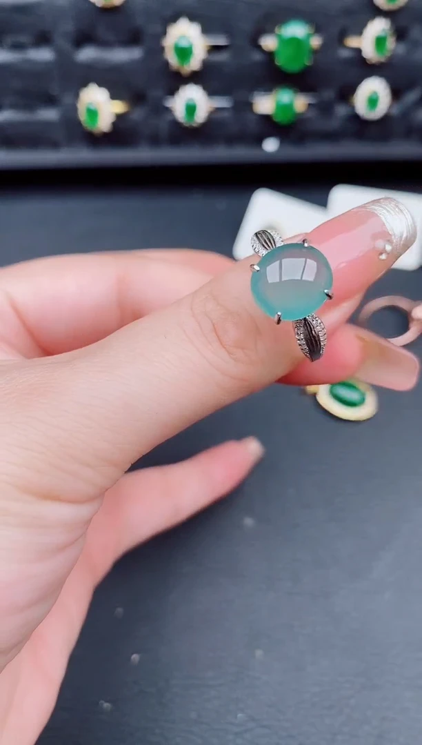 翡翠戒指银S925镶嵌天然a货翡翠394