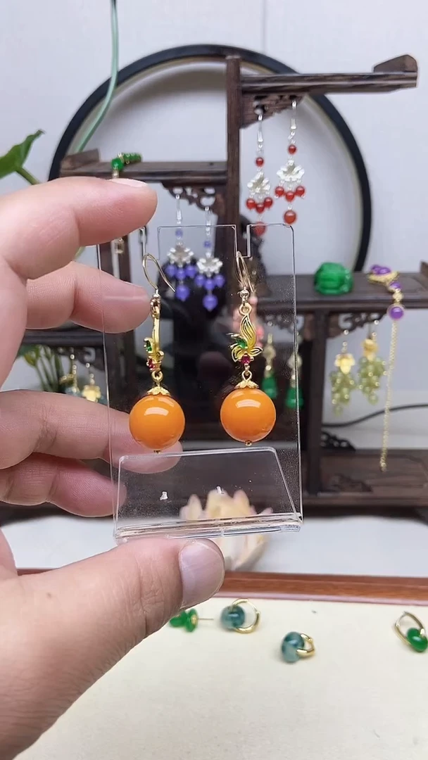 14K金镶嵌蜜蜡耳饰97号