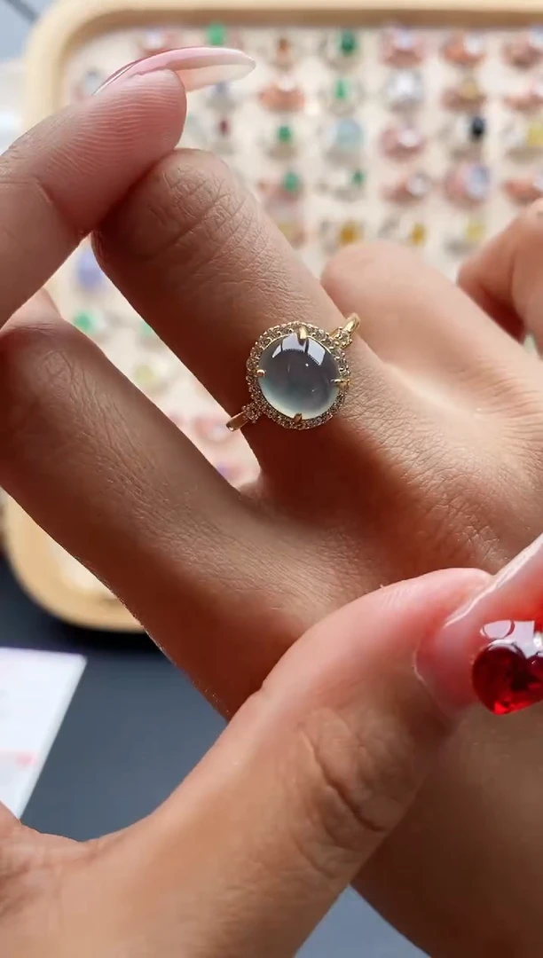 【闪购商品】翡翠戒指银S925镶嵌缅甸天然A货翡翠111 10+6