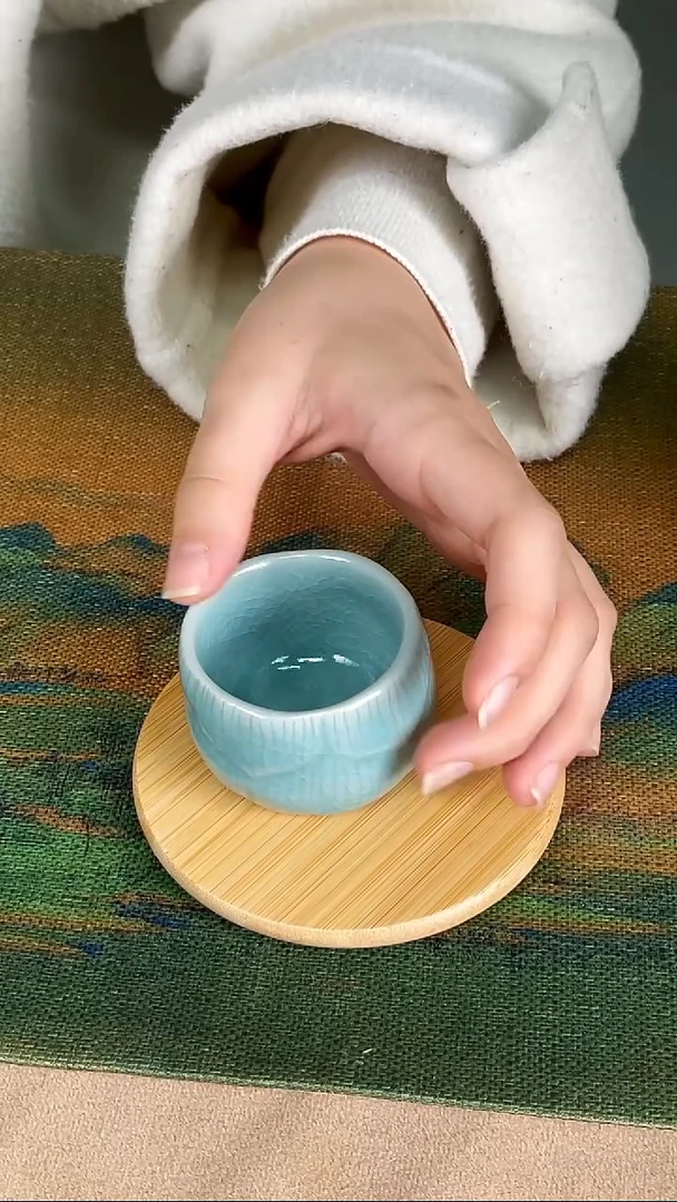 杯子瓷孙现锋 仿古天青釉 创意莲花杯