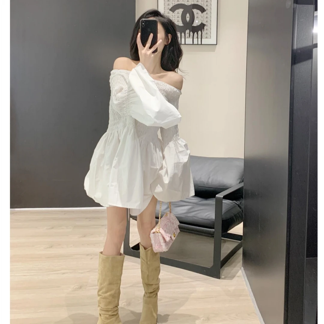 秋季一字肩性感连衣裙设计感气质显瘦外穿温柔甜美连衣裙宽松休闲