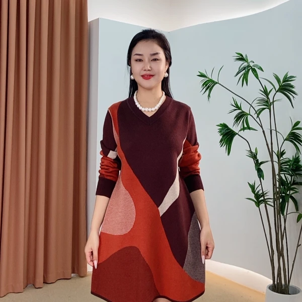 475针织时尚女士网红秋冬提花百搭休闲打底加厚女装连衣裙