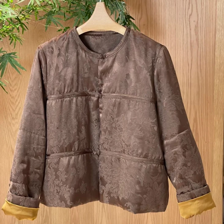 【光阴】新中式老钱风复古圆领人丝交织提花棉服外套#49