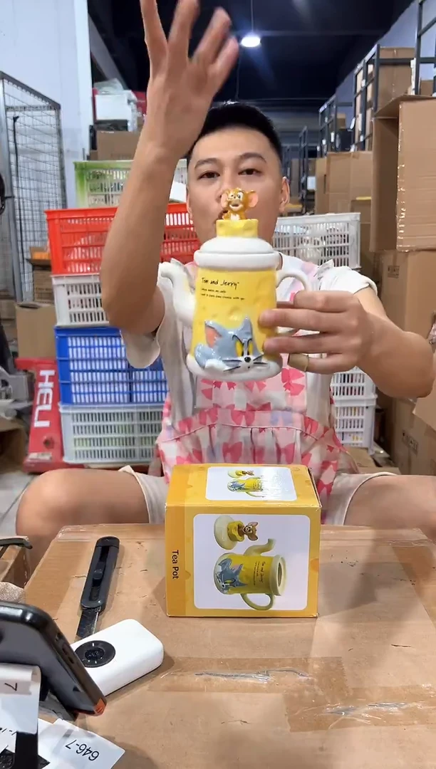 瓷片原盒猫和老鼠奶酪茶壶