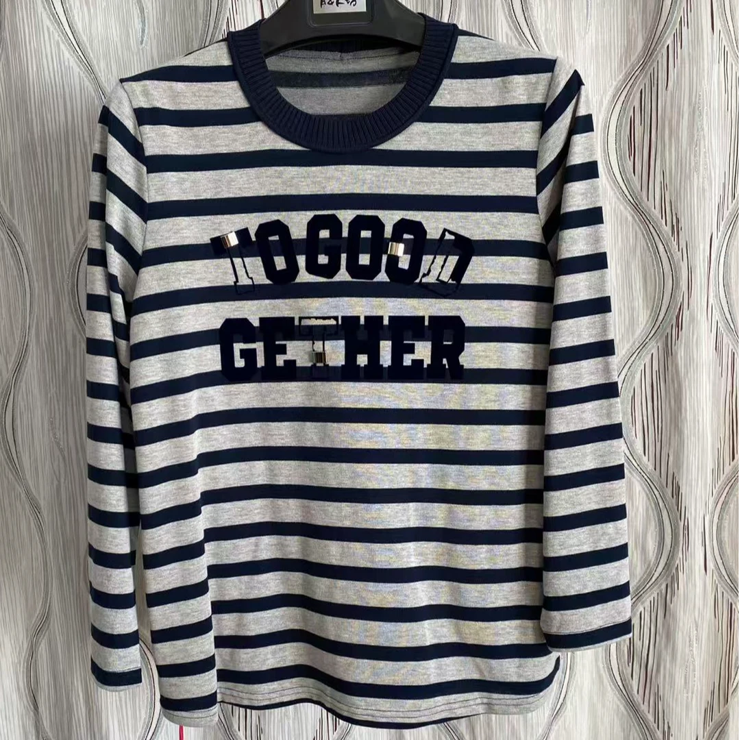 胖人坊新款大码条纹长袖衫4607  衣长68  118