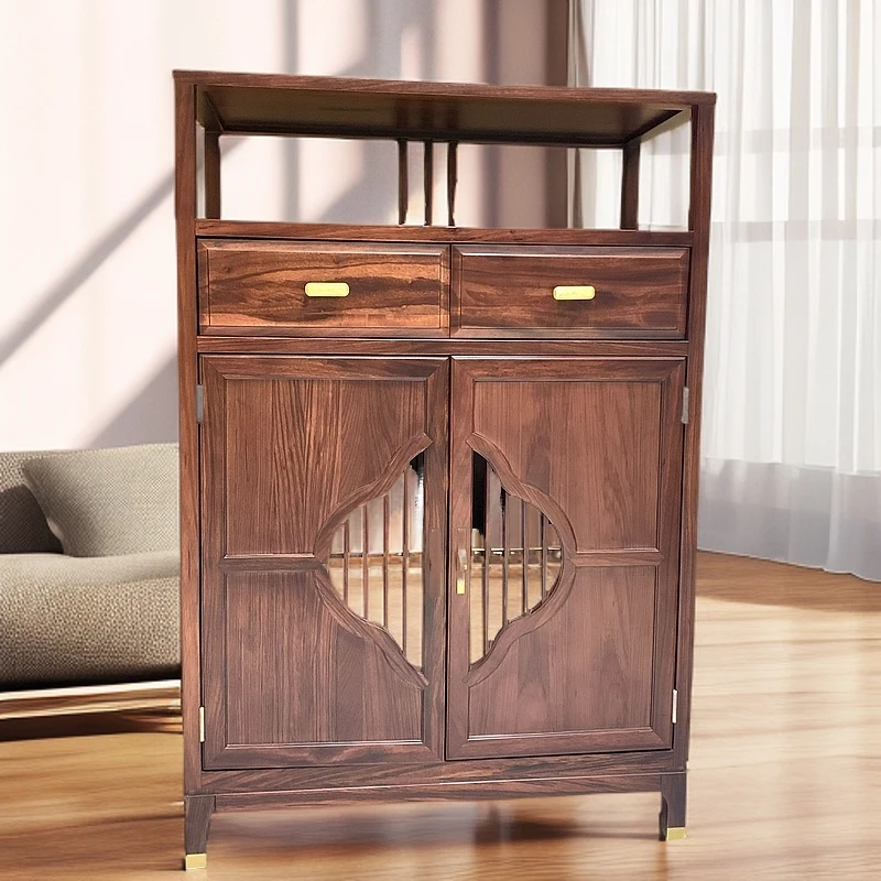 805#柜高柜实木金属拉手双抽屉双开门新中式家用置物古典轻奢客厅