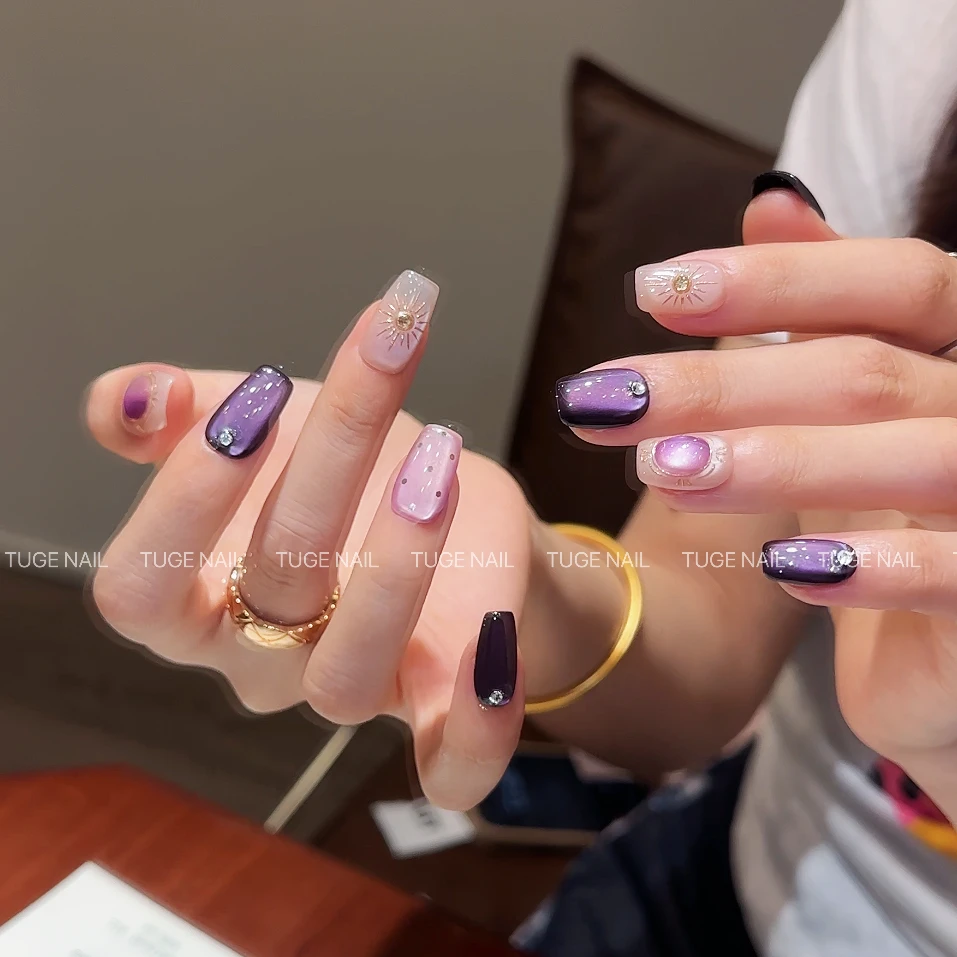 TugeNail “无心之夜” 高级百搭紫渐变猫眼中古气质显白美甲TGY925