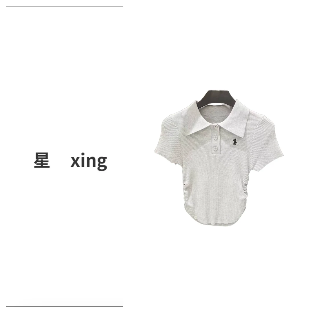 266收腰款夏装新款小翻领针织短袖修身上衣54010