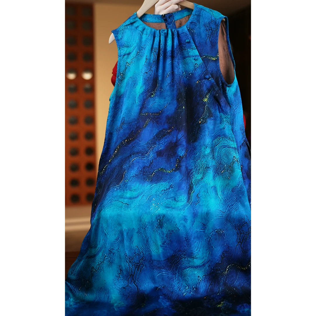 蓝海<<非遗美学>>1248新款深色蓝海年轻款连衣裙