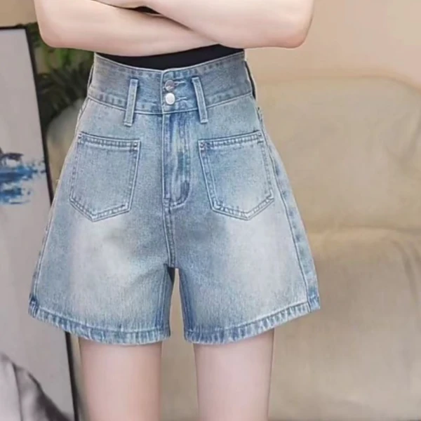 四分牛仔短裤女显瘦高腰直筒时尚百搭夏季阔腿宽松韩版设计感