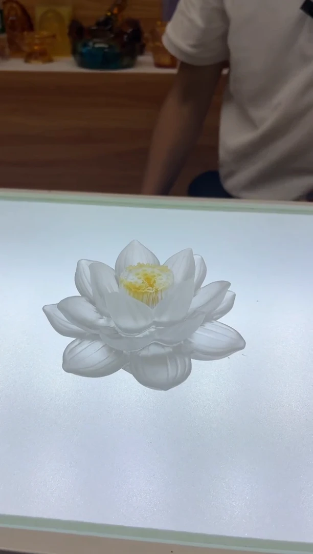 琉璃手工艺品佛前莲花12公分白色中间黄