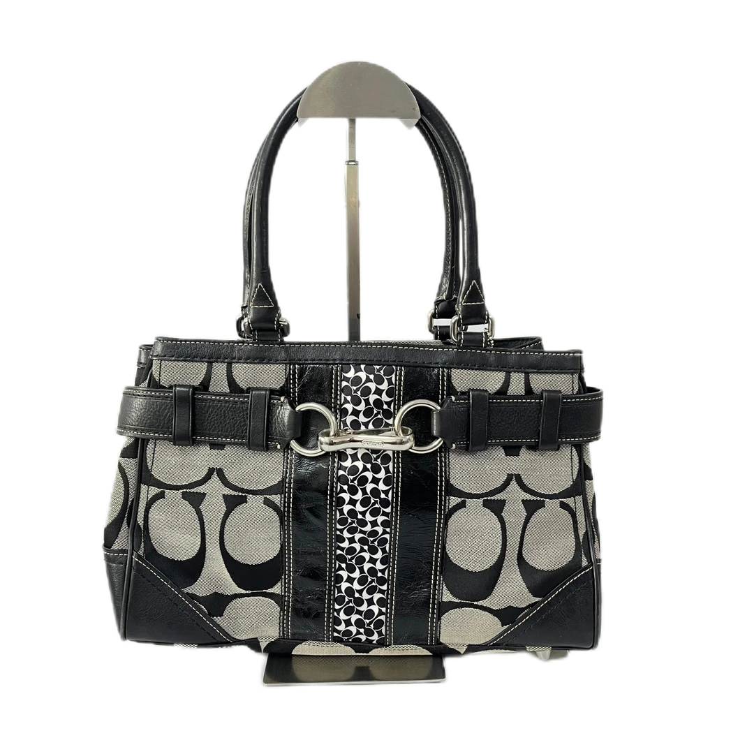 95新 COACH/蔻驰 黑色老花帆布拼皮单肩手提包 AF-10578-B