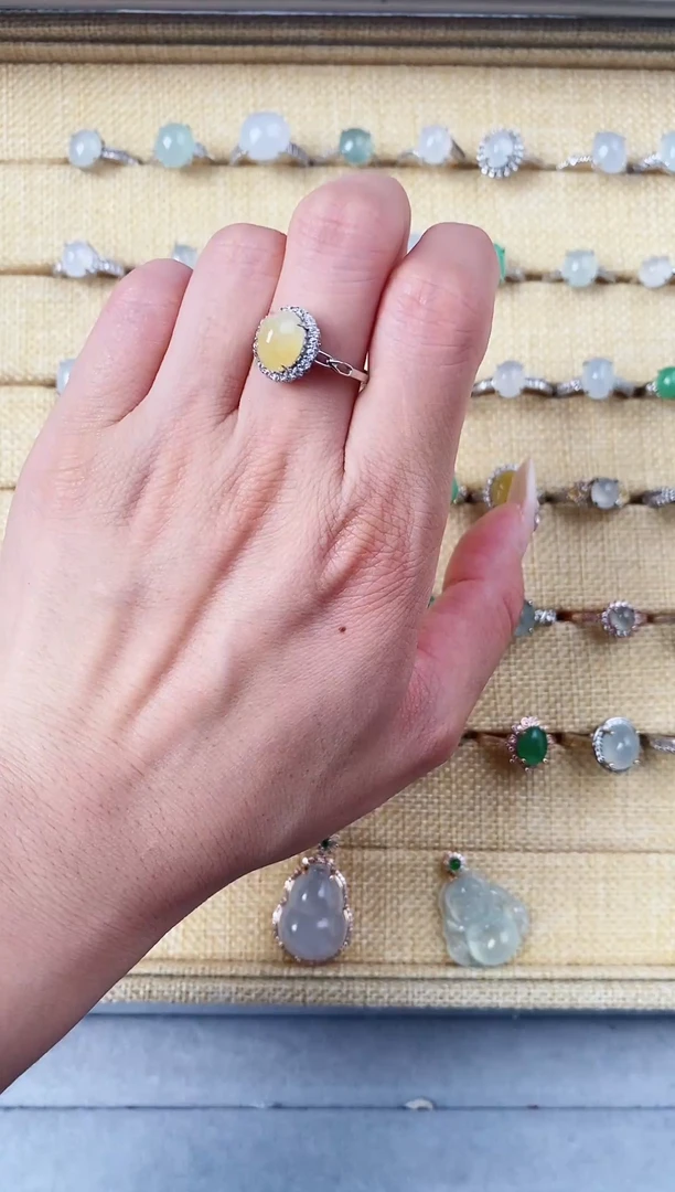 银S925镶嵌戒指翡翠银镶嵌翡翠戒指