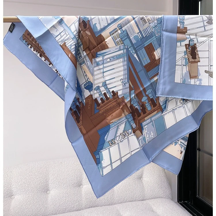 「巴黎屋顶」90cm18姆米斜纹双面丝巾时尚百搭桑蚕丝真丝方巾