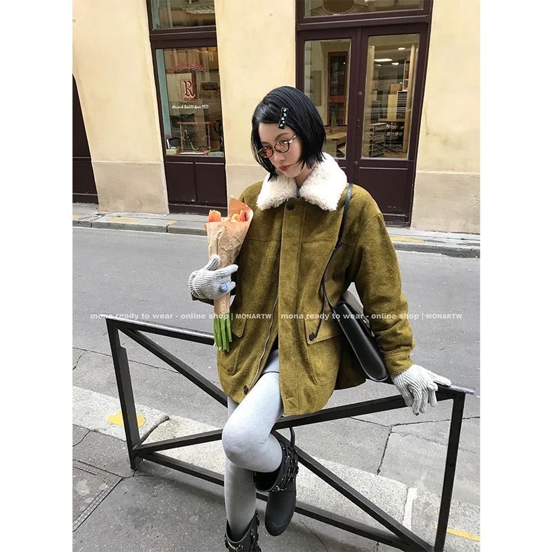 【Mona张绮贤】MONA100羊毛皮革 复古皮草外套 O125I18413