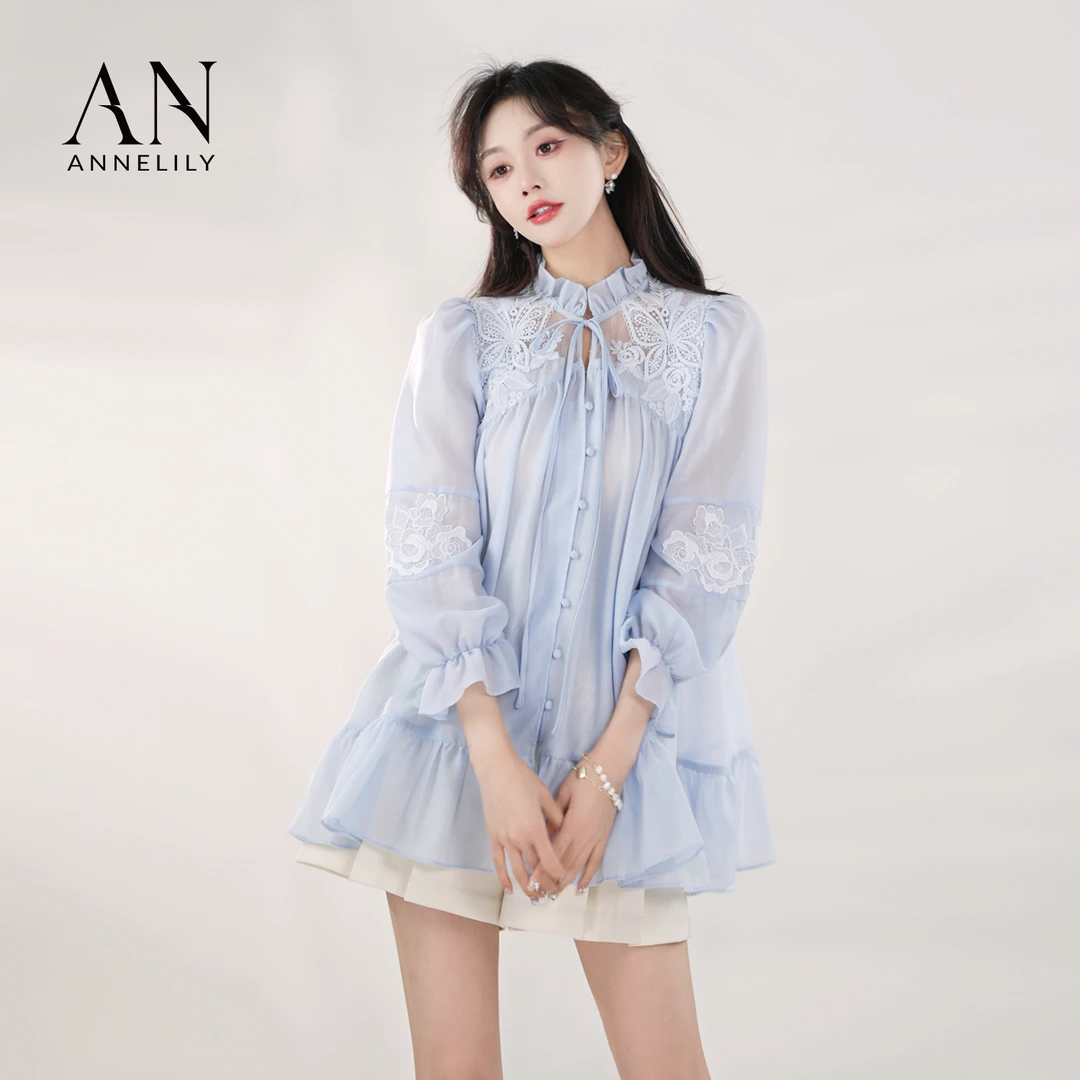 ANNELILY【澄心】新款设计感精致百搭重工气质国风衬衫AC2502055