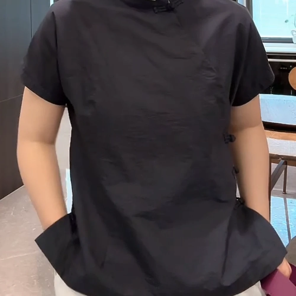 撞色设计感POLOT恤盘扣国风上衣C5451