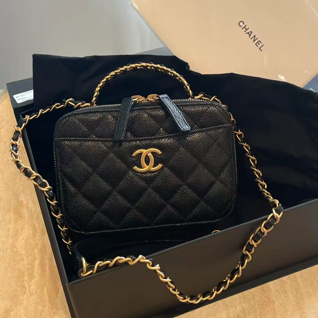 99新 Chanel/香奈儿 22s黑金荔枝牛 相机包/包包/cc/100208