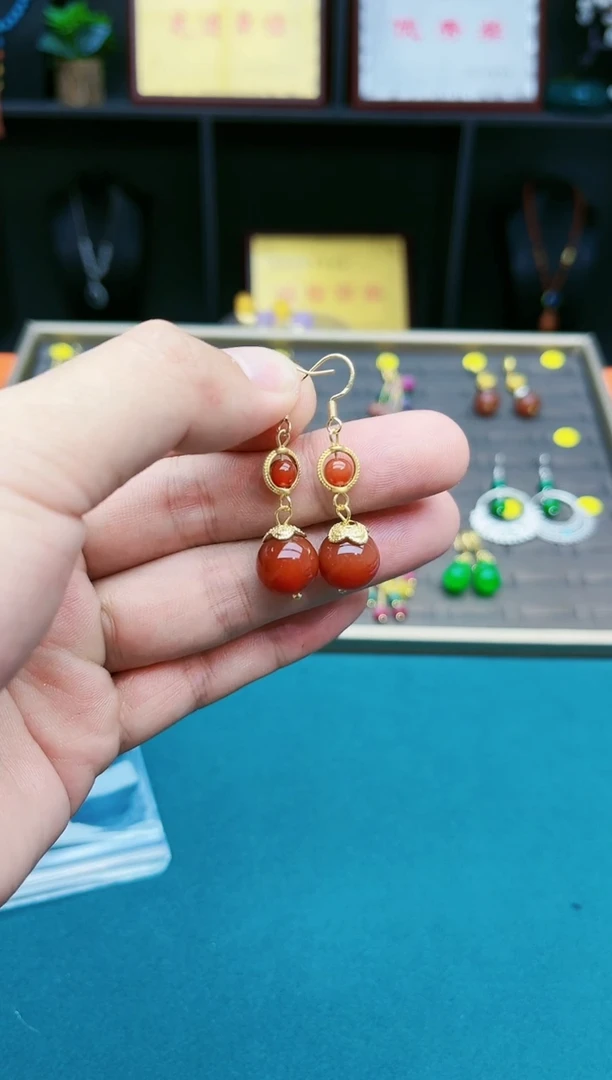 【闪购商品】南红玛瑙耳饰银S925镶嵌203000