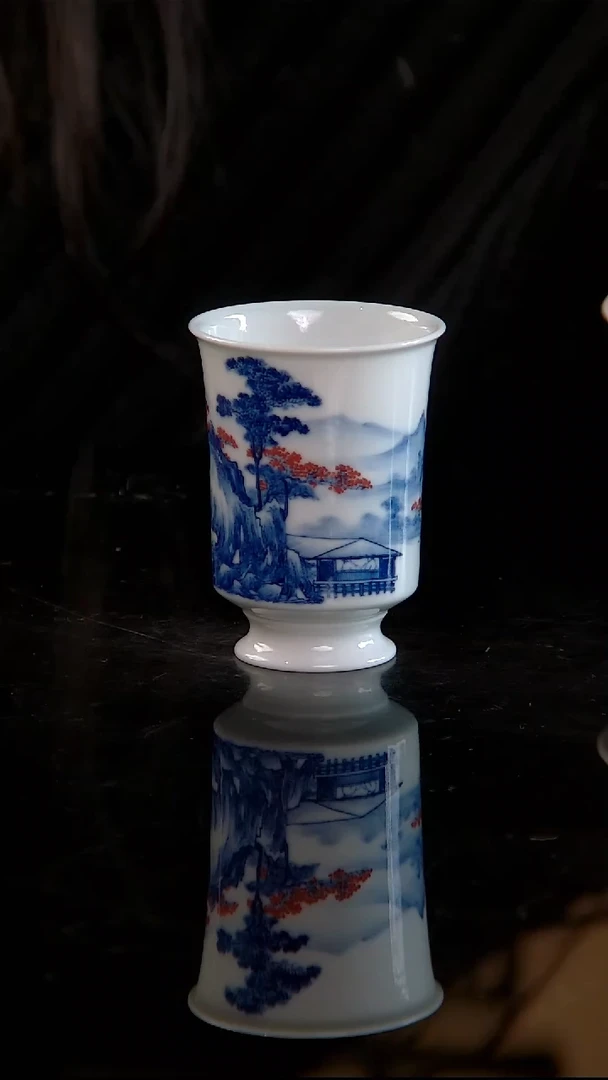 高金堂作青花山水闻香杯