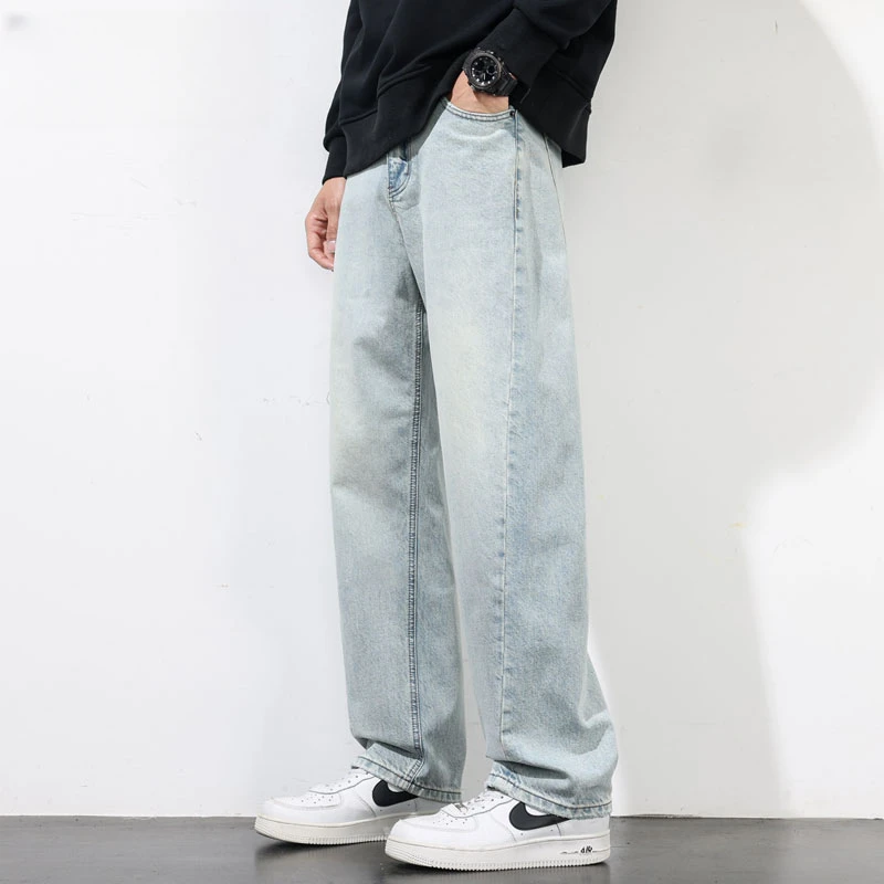 CALTOKROSA压花浅色牛仔裤男款高端宽松美式潮牌阔腿直筒休闲长裤