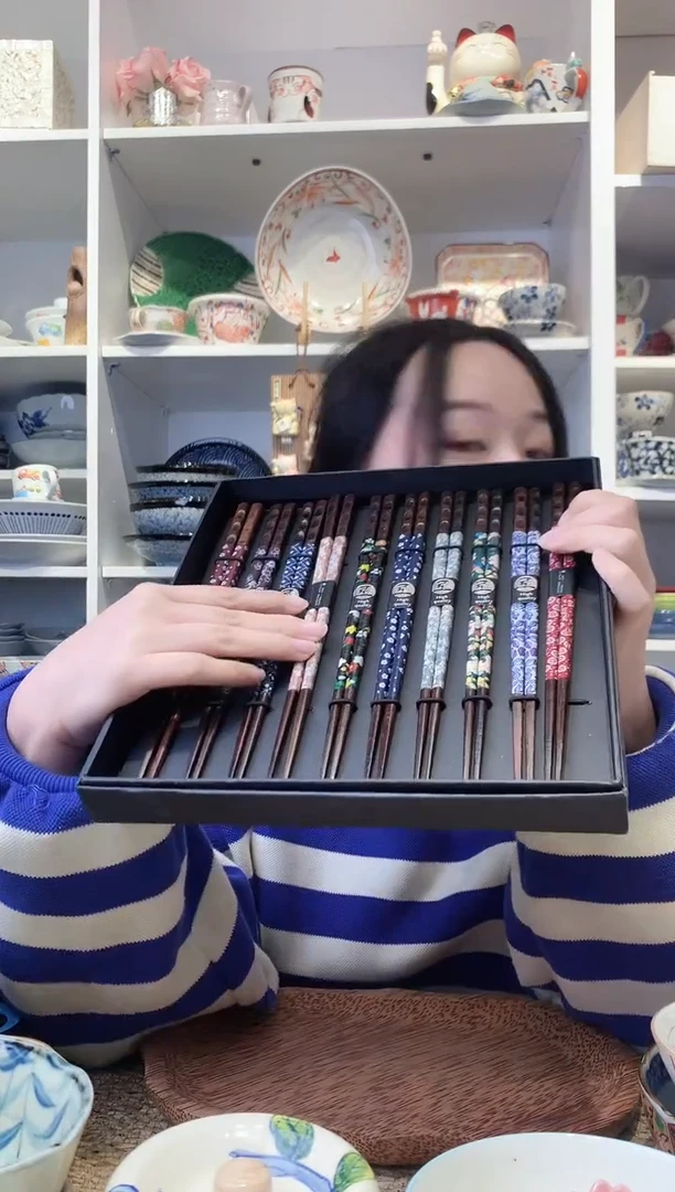 陶瓷日本进口纯实木筷子十双礼盒装