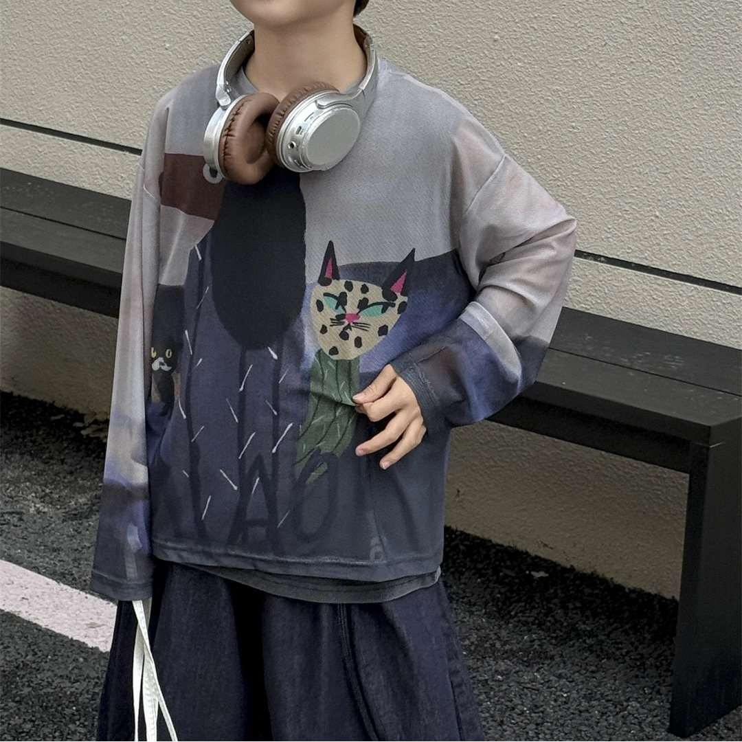 男童夏季罩衫2025儿童凉感速干长袖T恤男孩痞帅透气薄款衣服潮