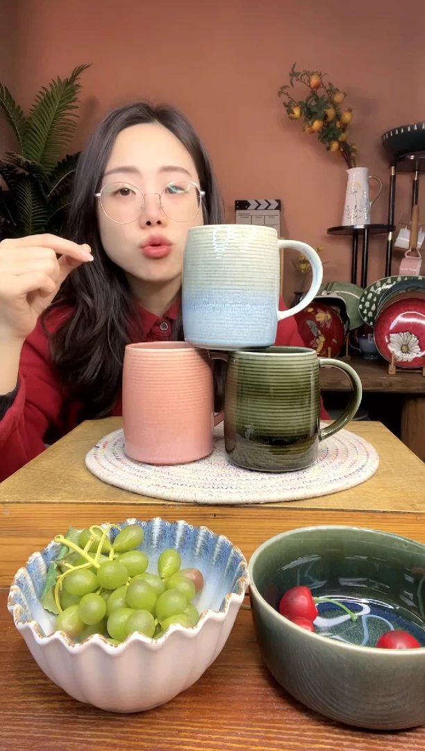 陶瓷500毫升容量水杯 3件 微瑕疵