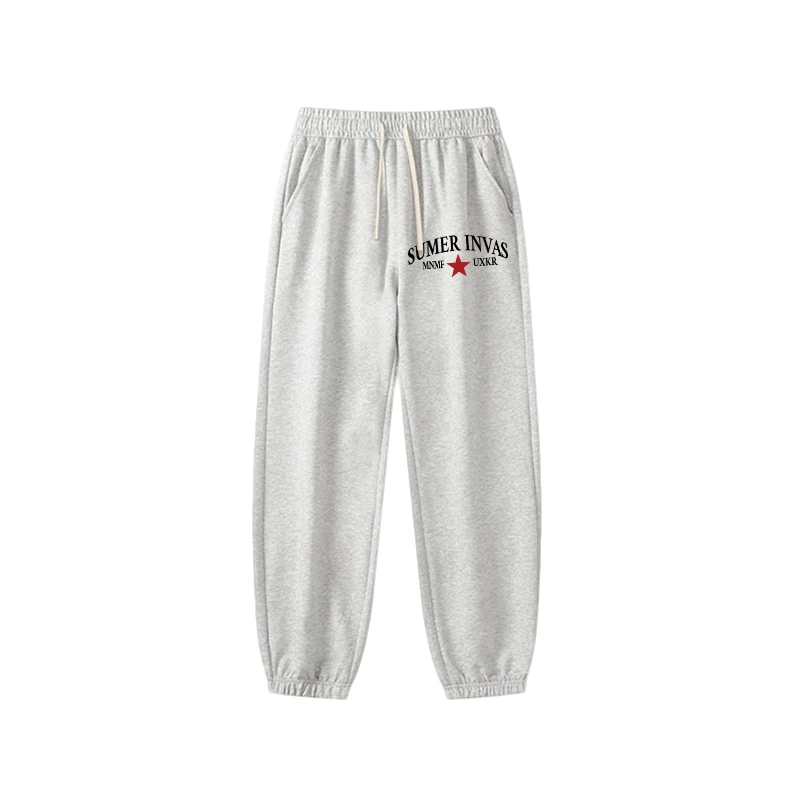 特大码300斤潮流美式图案字母印花抽绳运动裤男秋冬宽松束脚长裤