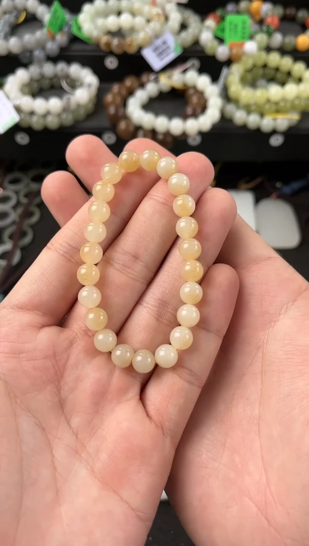 【闪购商品】和田玉手串未镶嵌且末金山糖白卡8微色差