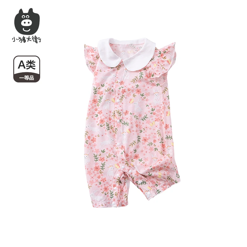 宝宝纯棉造型荷叶边短袖连体碎花婴儿新生儿婴童100棉