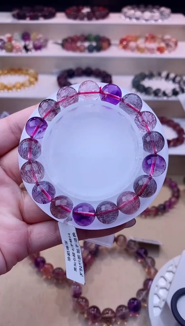 未镶嵌手链水晶黑加仑超七单圈11m+