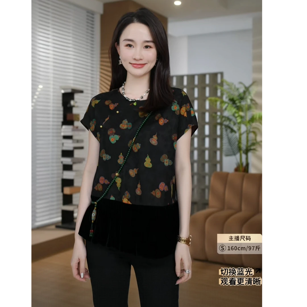 HELA AOMI“福禄满堂”桑蚕丝100%斜襟国风葫芦薄款衬衫CY5BC01977