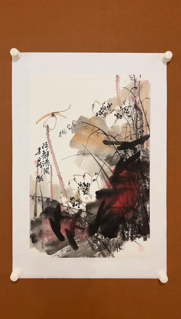 国画李文峰精品四尺三开花鸟