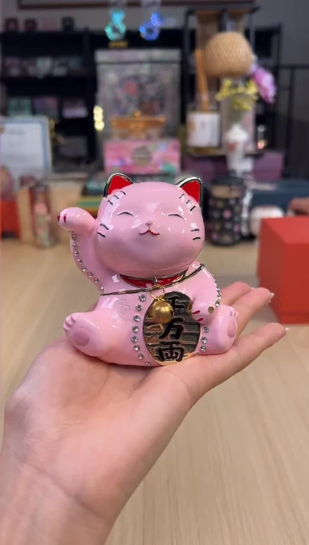 151七宝粉色大号铃铛招财猫