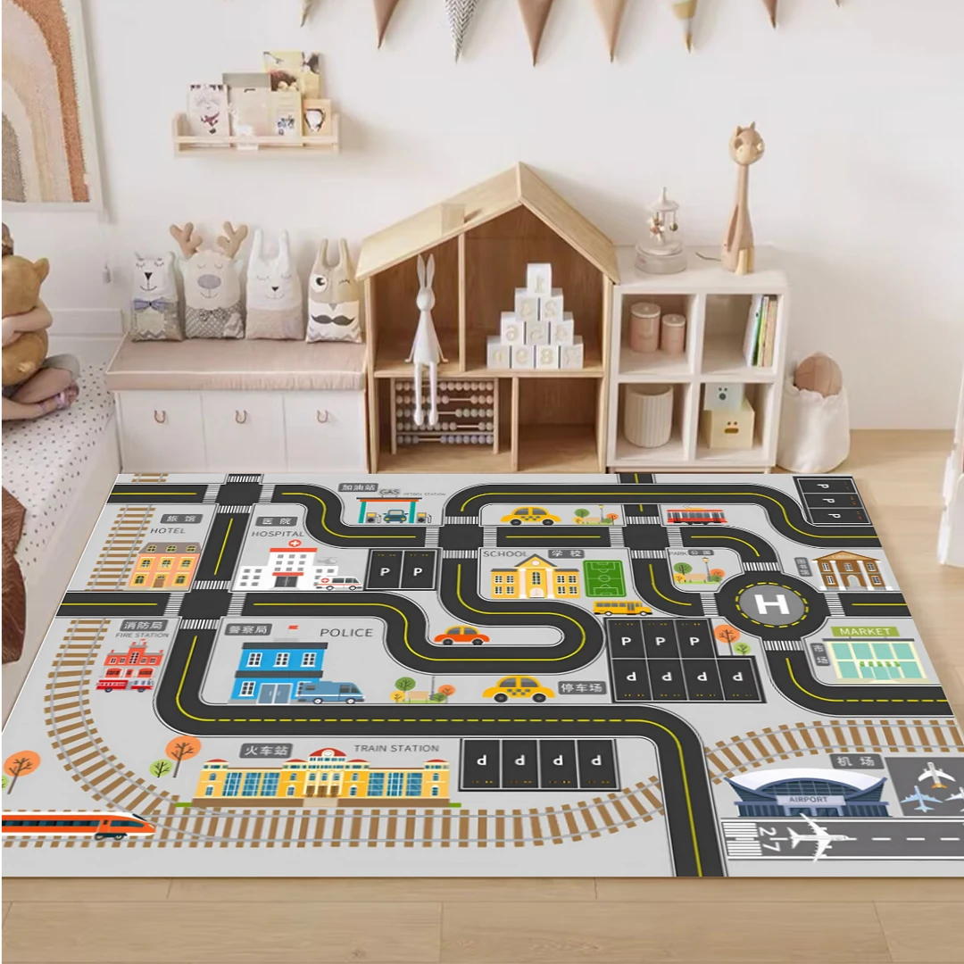 儿童游戏地毯城市交通道路停车场地垫宝宝爬行垫汽车轨道玩具垫