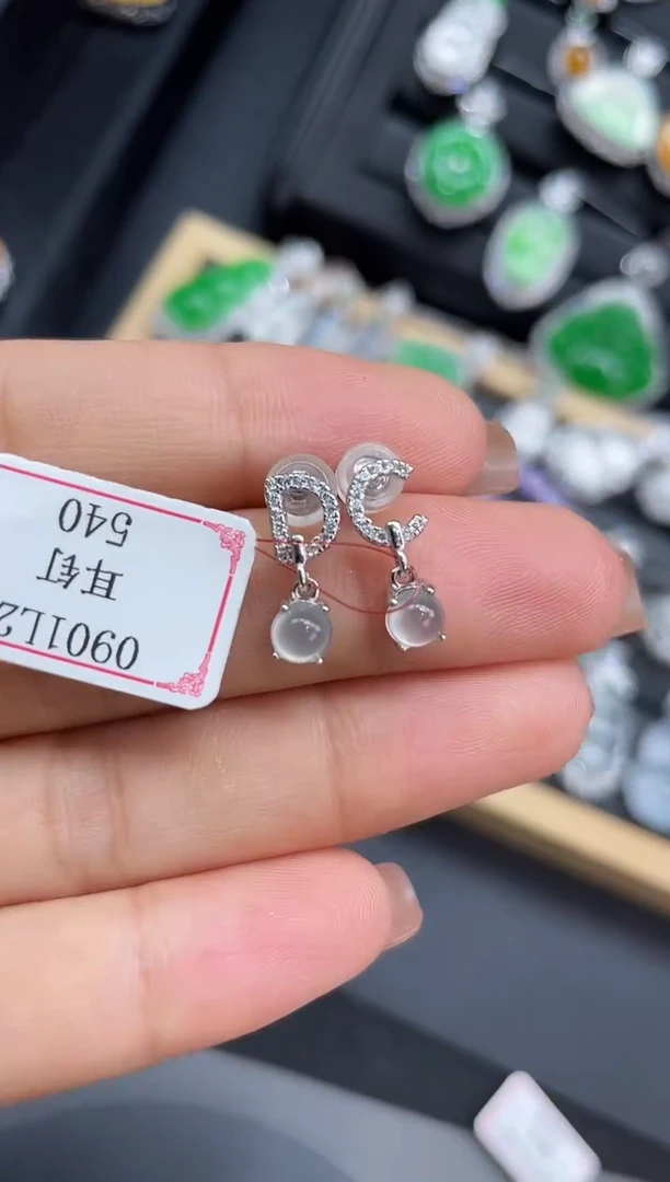 银S925镶嵌翡翠耳饰0901L23
