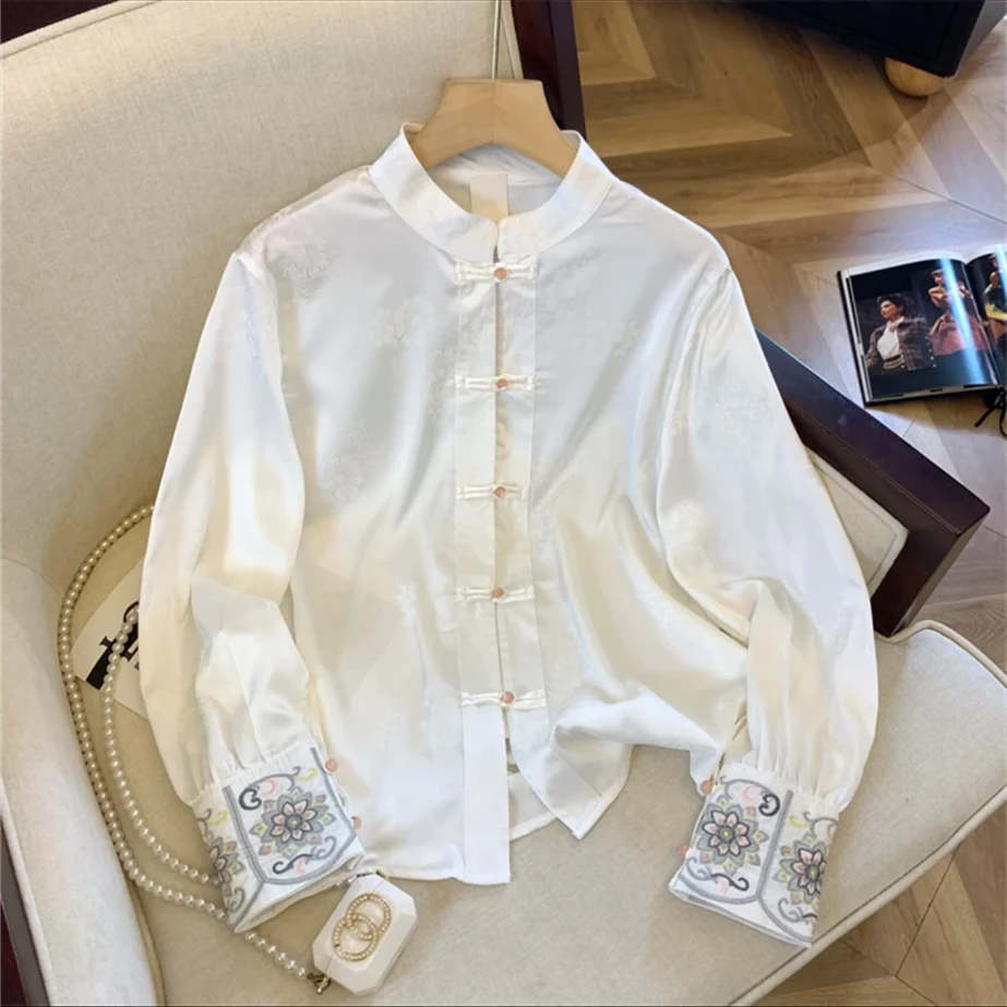 春季新款衬衫女衬衣长袖休闲复古春夏中式中国风立领春秋时尚百搭